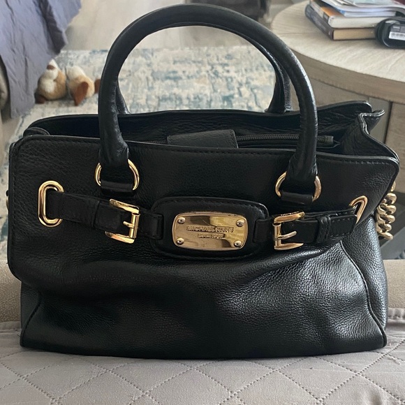 Michael Kors Handbags - Michael Kors Black Leather Satchel with Gold Hardware